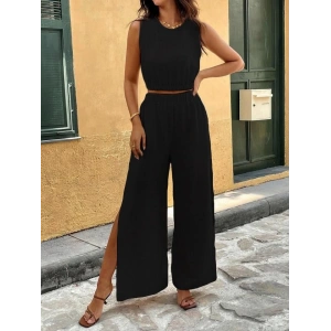 Kadın Kolsuz Beli Lastikli Atlet Ve Yırtmaç Detay Pantolon Ikili Takım