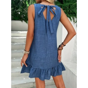 Kadın Kolsuz Bisiklet Yaka Fırfırlı Sofya Elbise