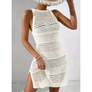 Kadın Kolsuz Derin Sırt Dekolteli Ajurlu Triko Pareo