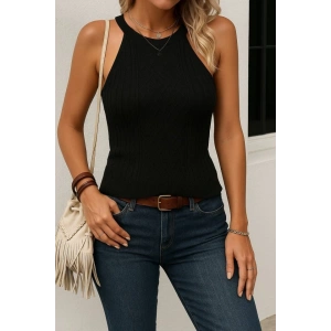 Kadın Kolsuz Halter Yaka Mini Baklava Desenli Triko Bluz