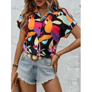 Kadın Moss Krep Kumaş Kısa Kol Çiçek Desenli Gömlek