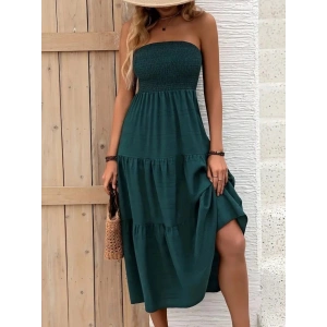 Kadın Straplez Göğüsten Lastikli Kloş Aerobin Uzun Elbise