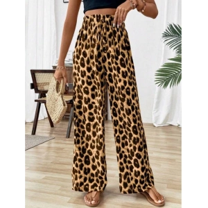 Kadın Süprem Kumaş Beli Lastikli Leopar Desen Pantolon