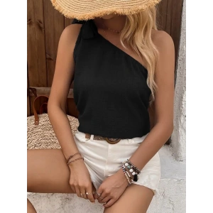 Kadın Tek Omuzdan Askılı Bağcıklı Keten Bluz