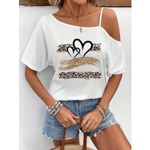 Kadın Tek Omuzu Açık Ip Askılı Baskılı Viskon Bluz