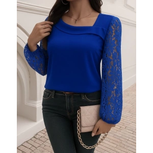Kadın Uzun Kollu Asimetrik Yakalı Dantelli Ithal Krep Bluz