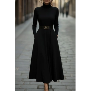 Kadın Uzun Kollu Balıkçı Yaka Uzun Akrilik Elbise