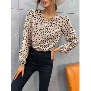 Kadın Uzun Kollu Bisiklet Yaka Desenli Bluz
