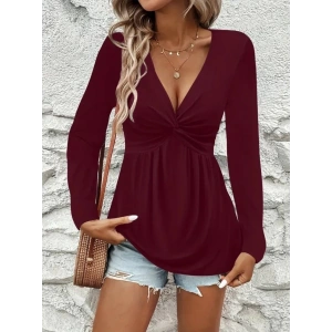 Kadın Uzun Kollu Dekolteli Sarmal Detaylı Viskon Bluz