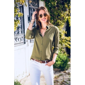Kadın Uzun Kollu Dokuma Kumaş Klasik Gömlek