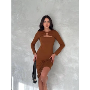 Kadın Uzun Kollu Halka Ve Pencere Dekolte Detay Fırsat ürün Midi Boy Elbise