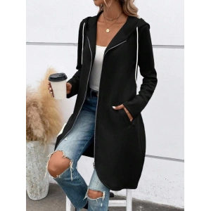 Kadın Uzun Kollu Kapşonlu önden Fermuarlı Midi Dalgıç Ceket