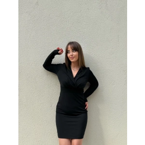 Kadın Uzun Kollu Kruvaze Yaka Krep Mini Boy Elbise