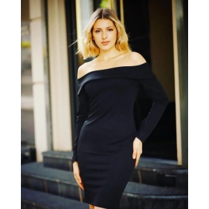 Kadın Uzun Kollu Madonna Yaka Diz üstü Elbise