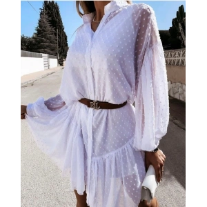 Kadın Uzun Kollu Puantiye Detay Gömlek Elbise