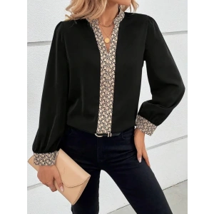 Kadın Uzun Kollu V Hakim Yakalı Desenli Ithal Krep Bluz