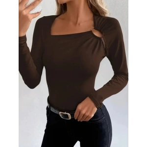 Kadın Uzun Kollu Yakadan Halka Detaylı Viskon Bluz