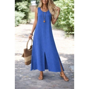 Kadın Yırtmaç Detay Kolsuz Maxi Boy Elbise