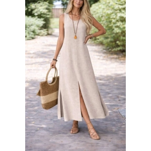 Kadın Yırtmaç Detay Kolsuz Maxi Boy Elbise