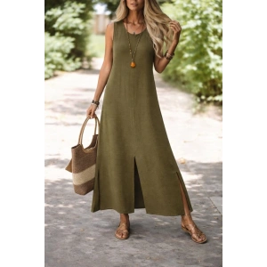 Kadın Yırtmaç Detay Kolsuz Maxi Boy Elbise