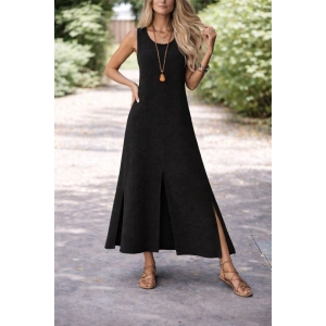 Kadın Yırtmaç Detay Kolsuz Maxi Boy Elbise