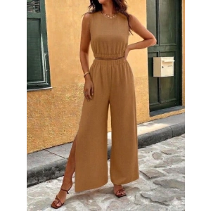 Kadın Yırtmaçlı Geniş Paça Pantolon Lastikli Kolsuz Bluz Takım