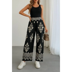 Kadın Yüksek Bel Desenli Lastikli Süprem Pantolon