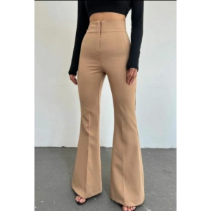 Kadın Yüksek Bel Ispanyol Paça Atlas Kumaş Pantolon