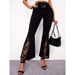 Kadın Yüksek Bel Kalpli Kemer Dantel Detaylı Dalgıç Pantolon