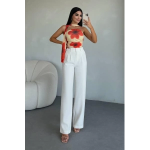 Kadın Yüksek Bel Plise Detay Bol Paça Pantolon