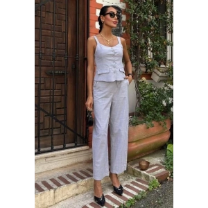 Kalın Askılı Bluz Pantolon Keten Takım 10187