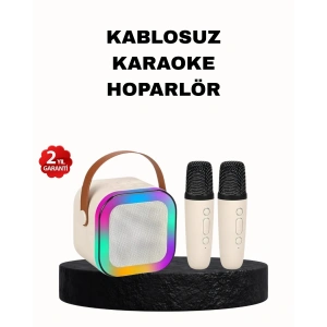 Karaoke Hoparlör Taşınabilir Çift Mikrofonlu ve LED Işıklı Bluetooth 5.0