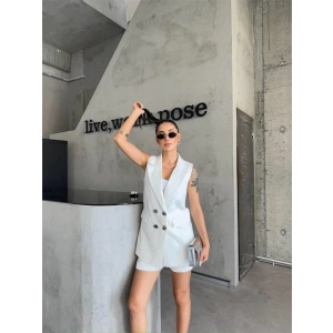 KETEN YELEK - ŞORT TAKIM - Beyaz