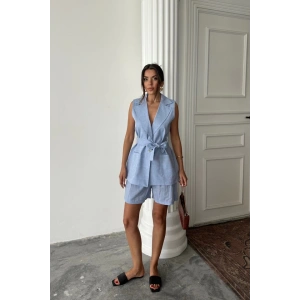 KETEN YELEK - ŞORT TAKIM - Mavi