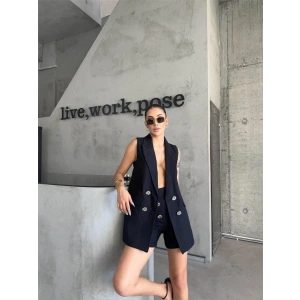 KETEN YELEK - ŞORT TAKIM - Siyah