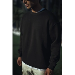 Kışlık Bisiklet Yaka Üç İplik Basic SweatShirt - Siyah