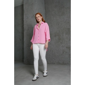 Kol Katlama Detaylı Pembe Gömlek