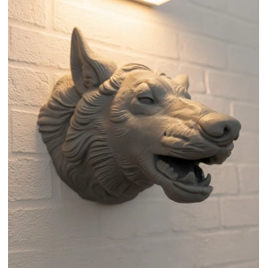 Kurt Başı Duvar Aksesuarı Gri Renk Asılabilir Hediyelik Figür