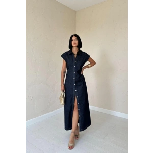 Mavi Kolsuz Vatkalı Elbise