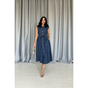 Mavi Tencel Çıtçıtlı Elbise