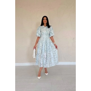 Mint Kemerli Balon Kollu Elbise