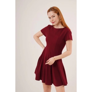 Önden Dikiş Detaylı Çan Model Bordo Elbise