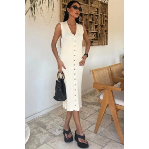 Önü Düğmeli Fitilli Kolsuz Elbise 2832