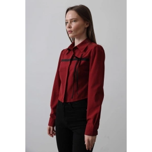 Önü Kontrast Fiyonklu Gömlek - Bordo