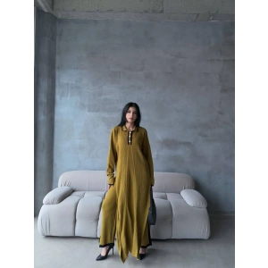 Pantolon yırtmaçlı elbise ikili triko takım yeşil elf