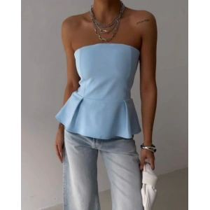 Pileli Straplez Bluz