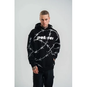 POLIZEI Premium Kalite Kapşonlu Varak Ve Pano Baskılı SweatShirt - Siyah