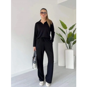 Polo yaka alt üst kollu modal takım siyah pt