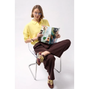 Polo Yaka Crop Dokulu Bluz