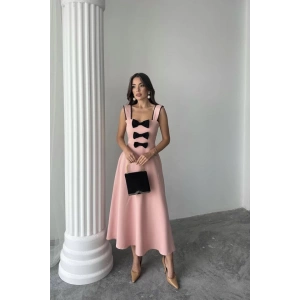 Pudra Fiyonk Garnili Dantelli Elbise